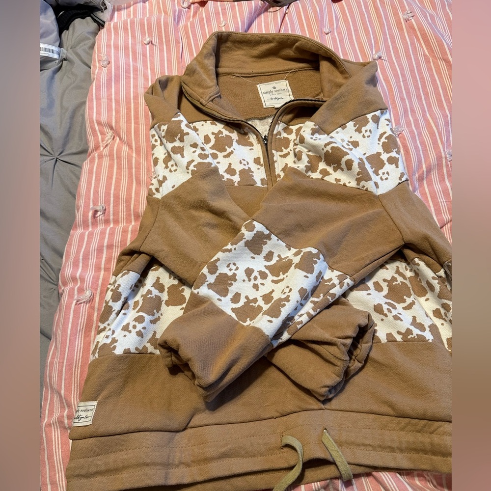 Cow print quarter zip